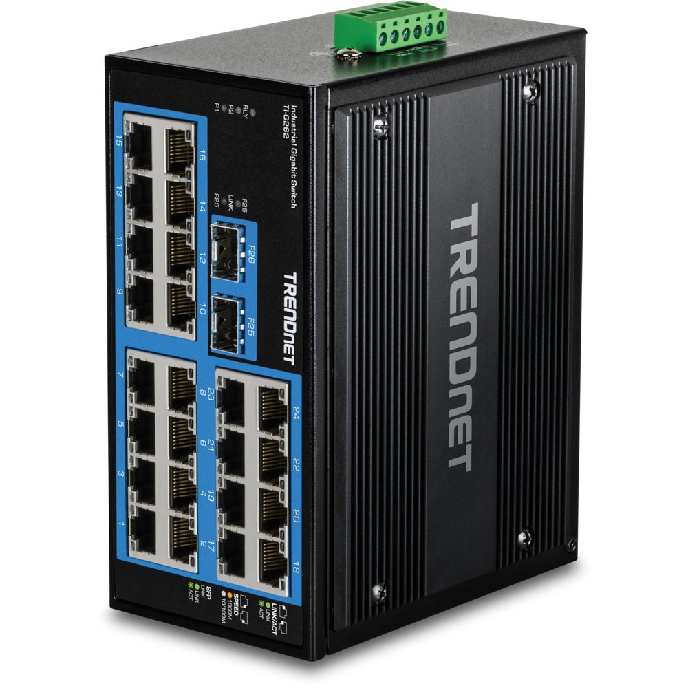TRENDnet 26-Port Hardened Industrial Gigabit DIN-Rail Switch, TI-G262, 24 x Gigabit Ports, 2 x Gigabit SFP Ports, 52Gbps Switching Capacity,(Renewed)