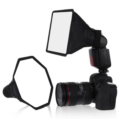 2 Pack Flash Diffuser Light Softbox 7" x 6" + 8" Octagon Speedlight Softbox Universal Collapsible Mini Softboxs with Storage Pouch for Canons, Yongnuo and Nikons Speedlight