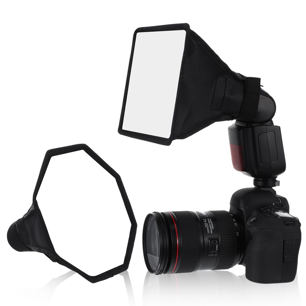 2 Pack Flash Diffuser Light Softbox 7" x 6" + 8" Octagon Speedlight Softbox Universal Collapsible Mini Softboxs with Storage Pouch for Canons, Yongnuo and Nikons Speedlight