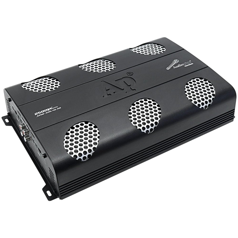 Audiopipe 2500 Watts Full Range Class D Mosfet Amplifier (APHF-500.4D-H2), 4-Point Protection System, 2 Ohm, BTL Mode, Remote Bass Control Knob