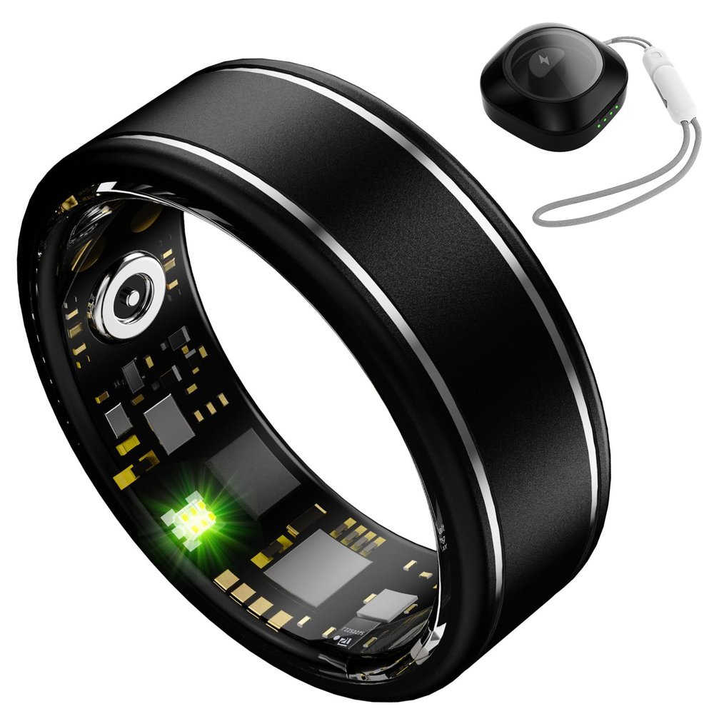Anarow Activity Tracker Ring for Men Smart Ring with Heart Rate, SpO2, Blood Pressure, Sleep Monitoring, Step & Calorie Counter, 5ATM Waterproof, No Subscription Fee (Black 7)