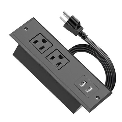 1500W Recessed Power Strip Mount Hidden Charging Station with USB Plug Multiple Surge Protector Outlet Extender with Extension Cord for Nightstand Furniture Bed Conference Table (Black)