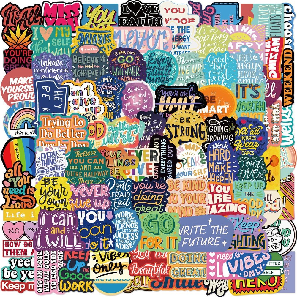 100PCS Motivational Aesthetic Stickers, Colourful Inspirational Waterproof Stickers for Water Bottles Laptop Scrapbook, Positive Encourage Quotes for Adults (100 Colourful)