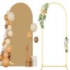 FANPROMS 7.2FT Wedding Arch Stand and Khaki Arch Cover Backdrop Fabric Metal Arch Backdrop Stand with Cover Set Spandex Fitted Brown Backdrops Covers for Birthday Party Ceremony Banquet Decorations view 1