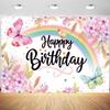 10x8ft Happy Birthday Backdrop Butterfly Flowers Photography Background Girls Birthday Party Cake Table Banner Decorations Portraits Supplies Photo Studio Props view 1