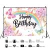 10x8ft Happy Birthday Backdrop Butterfly Flowers Photography Background Girls Birthday Party Cake Table Banner Decorations Portraits Supplies Photo Studio Props view 2