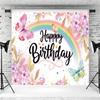 10x8ft Happy Birthday Backdrop Butterfly Flowers Photography Background Girls Birthday Party Cake Table Banner Decorations Portraits Supplies Photo Studio Props view 3