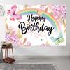 10x8ft Happy Birthday Backdrop Butterfly Flowers Photography Background Girls Birthday Party Cake Table Banner Decorations Portraits Supplies Photo Studio Props view 4