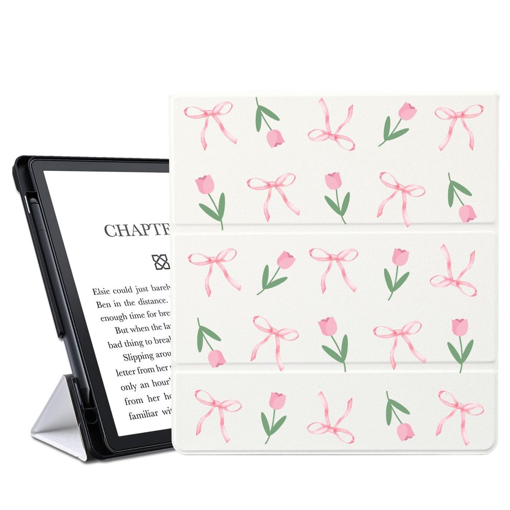 AdorableWhimsy Cute Bow Tulip for Kindle Scribe 10.2 inch Case 2024/2022 Release PU Textured Leather Slim Multiple Angles Stand Smart Foldable Cover with Auto Wake/Sleep for Kindle Scribe 10.2"