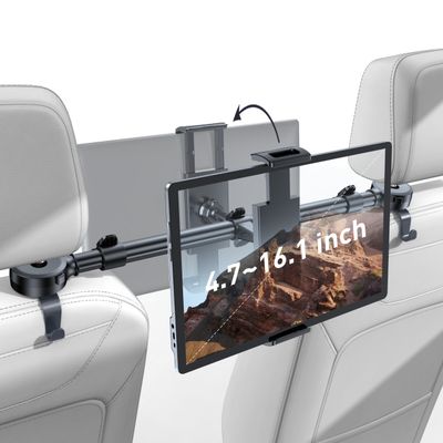 Tryone Car Headrest Tablet Holder for iPad: [Front & Rear Flip Mount] Adjustable Back Seat Tablet TV Portable Screen Holder, Car Road Trip Essentials for Kids Compatible with 4.7-16.1" Devices
