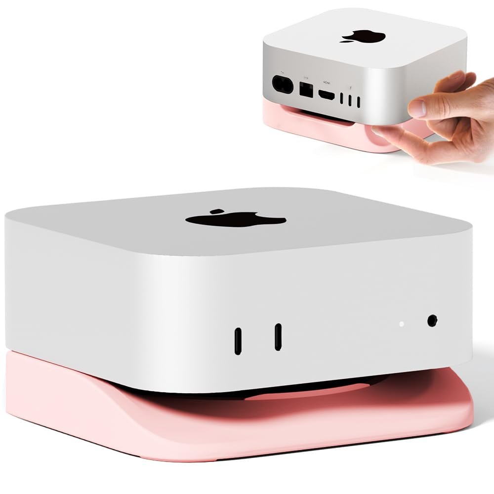 ELETIUO Desk Stand for Mac mini M4/M4 Pro 2024,Silicone Desktop Mount with Heat Dissipation,Anti-Slip Base,Easy Power Button Access,Space-Saving for Improved Cooling & Desk Organization,Pink