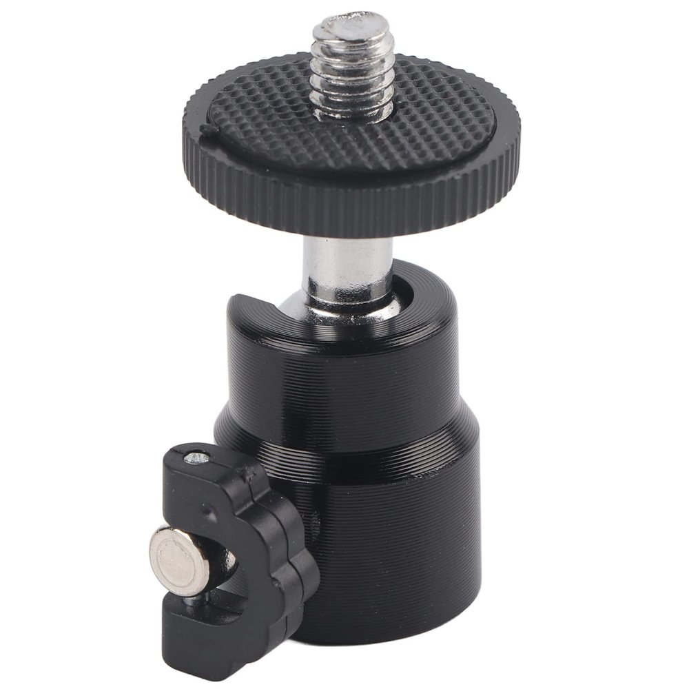 360 Rotation Mini Ball Head, Durable Aluminum Alloy Camera Mount Stand with 1/4 Screw, Lightweight Portable Photography Accessory, Made of Antislip Rubber Pads and Plastic (Black)