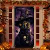 Halloween Door Cover, Scary Black Cat Spiders Bats Skulls Front Porch Sign Banner, Gothic Halloween Decoration and Supplies for Home - 7236 in view 1