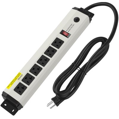 CCCEI 12 Gauge Heavy Duty Power Strip Surge Protector 4800J, 20 Amp 6 Plug Industrial Shop Garage Metal Multiple Outlets, 12 FT Extension Cord 5-15P Adapter High Amp 6-20R T-Slot 20a for Appliance.