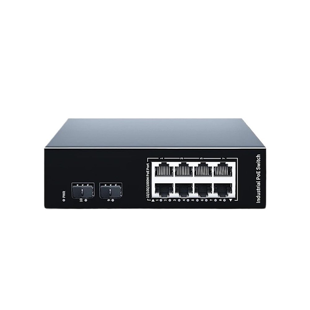 10-Port Gigabit Industrial POE Switch 1000Base-T DIN Rail Wall-Mounted Network Ethernet Switch DC48-55V IEEE 802.3af/at