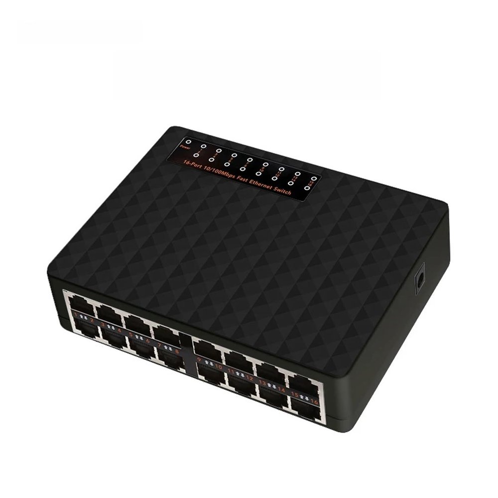 16-Port 10/100Mbps Network Switch Fast Ethernet Smart Switch High-Performance RJ45 Hub Internet Splitter(EU Plug 16Port)