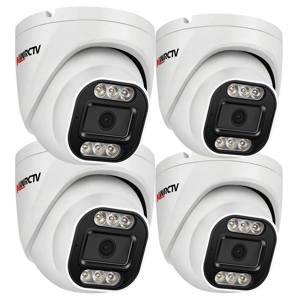 MWRCTV 4K Security Audio Dome Camera 8MP (2160P) Smart Dual Light PoE Turret AI Human Detection 2.8mm 106 Wide Angle Lens Color Night Vision Built-in Mic IP67 Waterproof Compatible with NVR(4pcs)