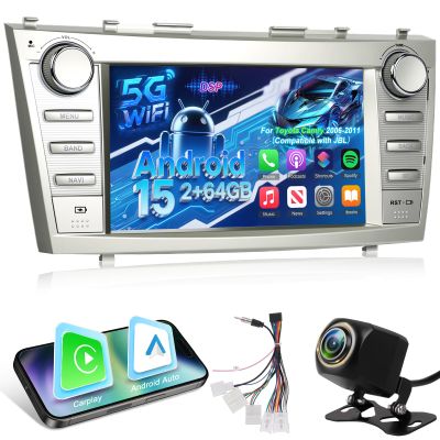 Android 15 Car Stereo for Toyota Camry 2006 2007 2008 2009 2010 2011 with Carplay/Android Auto (Support JBL) - 8 Inch IPS Touchscreen Radio with DSP/WiFi/GPS/Split Screen/SWC + AHD Rear View Camera