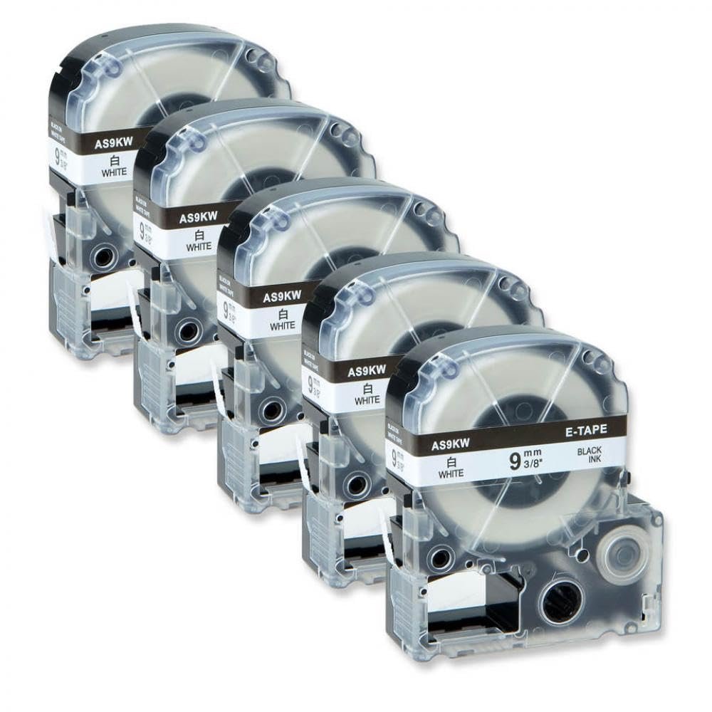 5PK Compatible Label Tape for 9mm AS9KW/LA-3WBN Standard Black On White Designed for LW-400 LW-300 LW-700 LW600P K200BL Label Printers