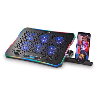 NGS Hero Stand Laptop Cooling Dock, 6 Quiet Fans, LCD Display, RGB, Height Adjustable, 2 USB Ports, Smartphone Holder, Non-Slip, 2400 RPM