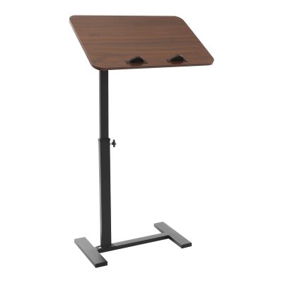 Adjustable Overbed Side Table with Wheels, C Shaped Laptop Desk, Mobile Standing Computer Tray Tables, Rolling 180Swivel Top Flip Laptop Stand Table for Sofa and Bed, Home Office Use (Walnut Color)