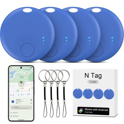 Smart Tags for Android Tracker Tags 4 Pack, Bluetooth Tracker Tag Work with Google's Find Hub App, Android Luggage Tracker Tags, Key Finder Locator with Sound for Wallet, Bag, Suitcases (Blue)