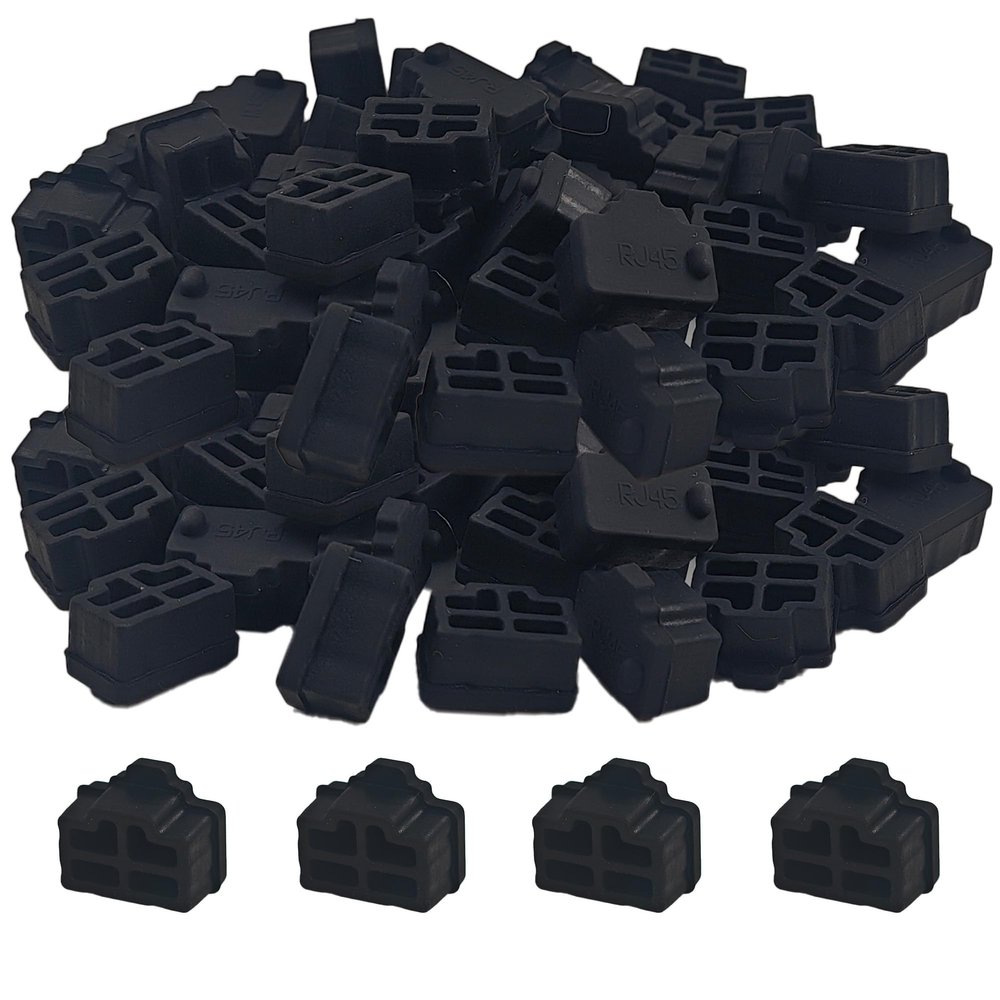 PDETVEO 120PCS RJ45 Port Covers, Silicone Ethernet Dust Protector Caps for Network Switch, Router, Computer and TV Ports (Black)