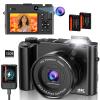 4K Digital Camera for Photography and Vlogging, 64MP Compact Autofocus YouTube Video Camera with Dual Lens 3" IPS Selfie Anti-Shake, 16X Zoom, Flash, 32GB Card, 2 Batteries, Teens & Beginners, Black view 1