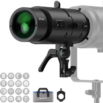 NEEWER LS-300 Spotlight Optical Snoot for 300W Bowens Mount LED Video Lights with 16x GOBO 19 Projection Lens 98% Light Transmittance Geometric Shaper for Creative Photography & Enhanced Illuminance