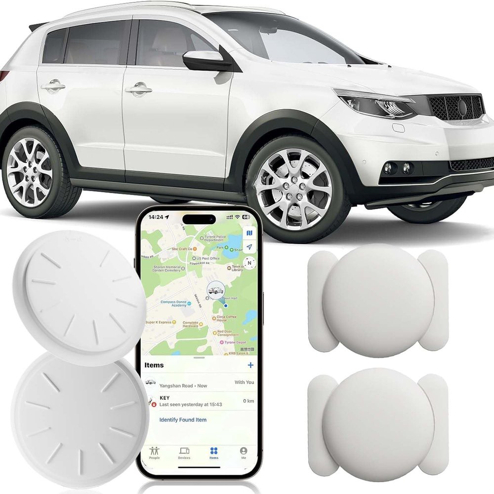 ZFSJTAG Car GPS Tracking Device for Vehicles, 2PCS Real Time GPS Tracker Work with Find My (iOS Only),Hidden Mini GPS Tracker,No Monthly Fee (White Tracker, White Magnetic Case)