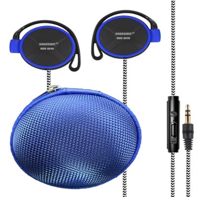 GOGOSINIS Comfortable Kids On-Ear Headphones for School with Soft Sponge Cushions, Adjustable Earhooks, 3.5mm Jack, and Headphone Case - Perfect for Tablets and Computers (Blue)