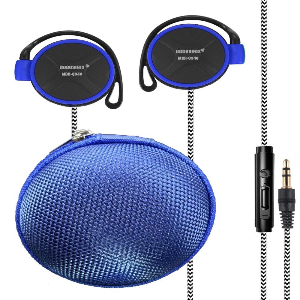 GOGOSINIS Comfortable Kids On-Ear Headphones for School with Soft Sponge Cushions, Adjustable Earhooks, 3.5mm Jack, and Headphone Case - Perfect for Tablets and Computers (Blue)