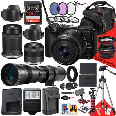 Canon EOS R50 V Mirrorless Camera with RF-S 14-30mm f/4-6.3 is STM PZ, RF-S 55-210mm f/5-7.1 is STM and 420-800mm Lens + 128 GB Memory + Filters + More (36pc Bundle) (Renewed)