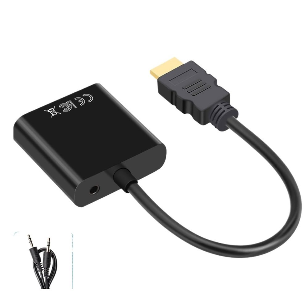 LINGQE HDMI-Compatible to Cable Converter with Power Supply Adapter FHD 1080P for Tablet Desktop PC Projector TV(Black Audio)