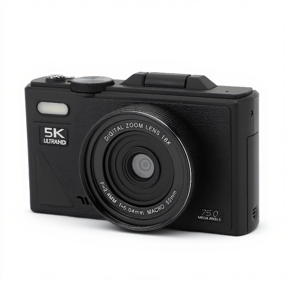 5K Digital Cameras for Photography, 75MP HD Vlogging Camera with 18X Digital Zoom, Autofocus Retro Mirrorless Camera with 3 Screen, for Travel Photography (Black)