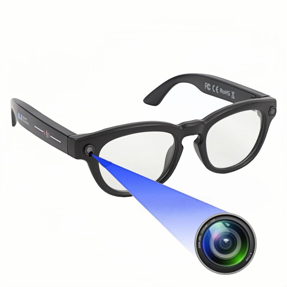 Camera Glasses, Outdoor Sports Glasses with Camera, HD Smart Video Recording, Portable Sunglasses with 11 Languages Translation, for Driving, Cycling, Fishing, Hiking