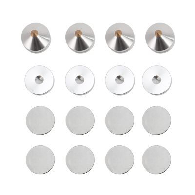 4 Set Aluminum Alloy Speaker Isolation Feet with Vibration Absorber Spike for CD DVD Player Amplifier Improves Sound Quality and Reduces Noise Interference (Silver)