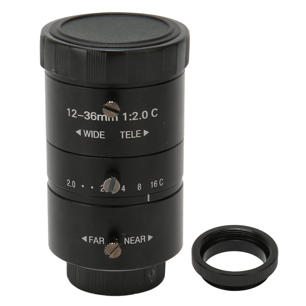 12 36mm F2.0 Manual Zoom Lens for CCTV Industrial Cameras, C Mount, 3MP HD, 1/1.8 Inch Sensor, Low Distortion, Resolution