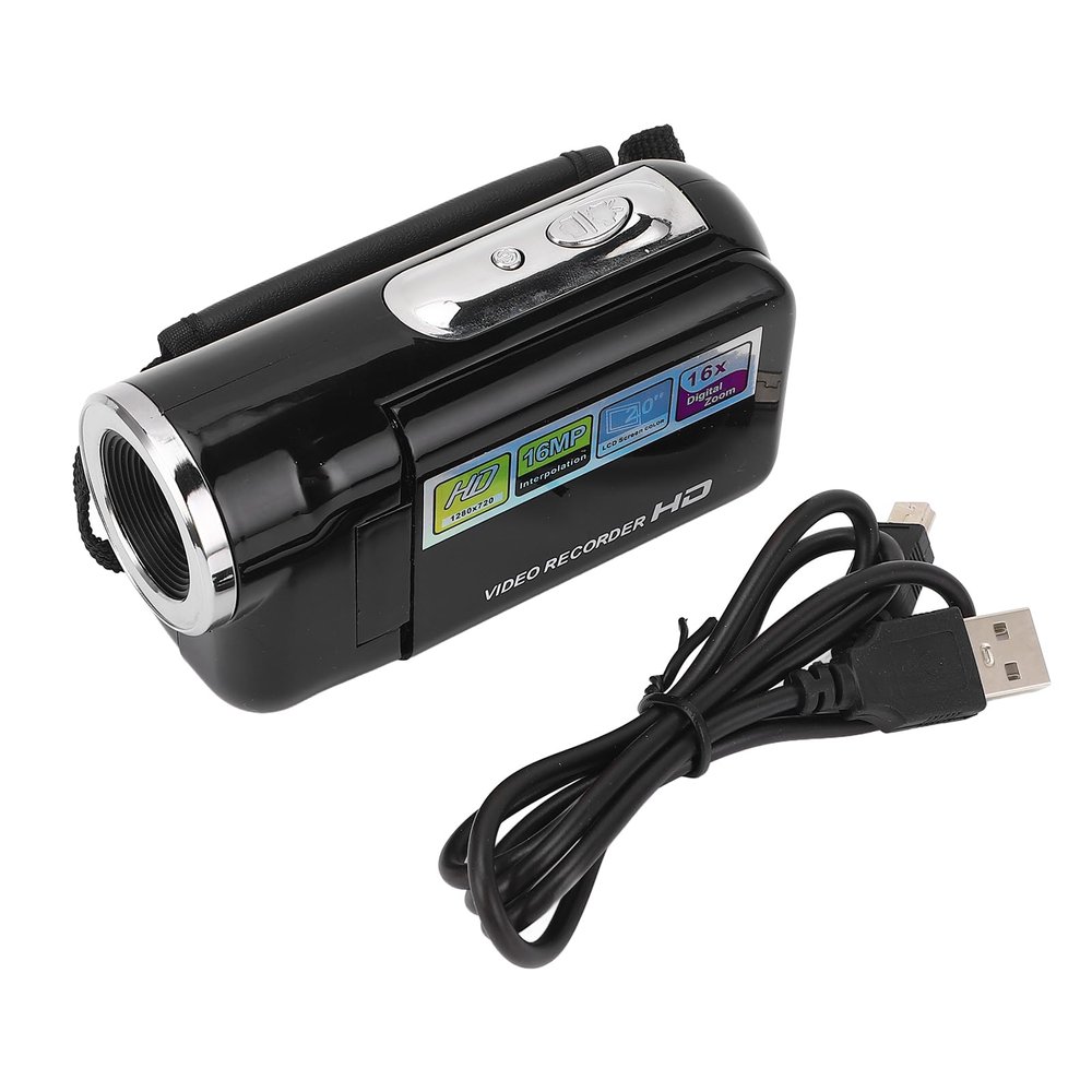 16MP 1080P Video Camera HD 16X Digital Zoom USB Digital Camera Video Recorder with 2 Inch Rotation Screen for Travel, Featuring Selfie, Electronic Image Stabilization (Black)