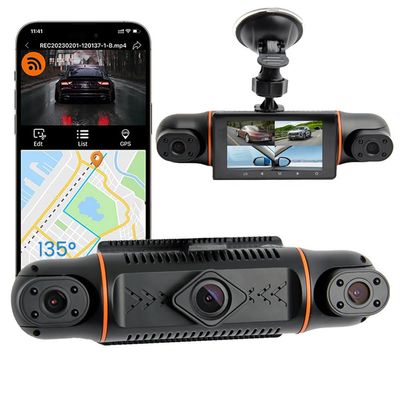360 Degrees 4CH 1080P Dash Cam Front/Rear/Left/Right, 4-Way Recording, 3" IPS Screen, Built-in WiFi, GPS Tracking, Night Vision, G-Sensor, 24H Parking Mode, Loop Recording