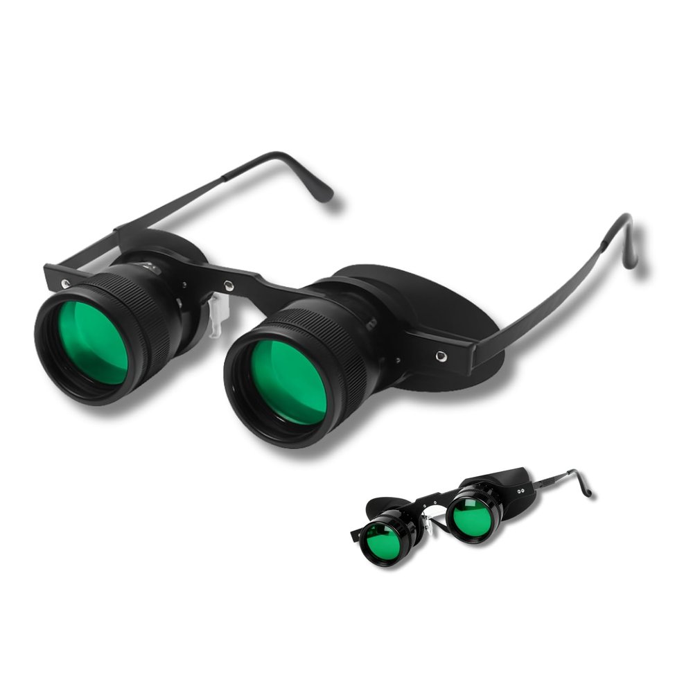 10X Binocular Glasses, Professional Wearable Fishing Binoculars HD Lens, 360 Light Obstruction, Portable Folding Eyeglasses for Concerts Theater Opera Bird Watching