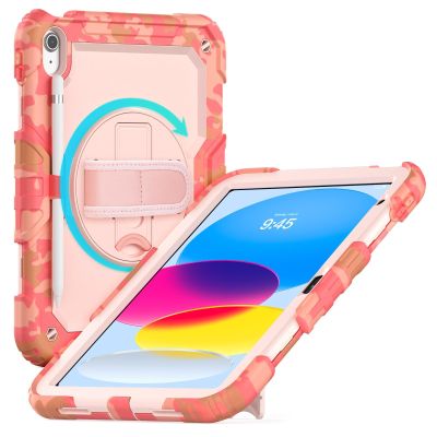 Gylint Case for iPad (A16) 11th/10th Generation 11''/10.9'' 2025/2022, Shockproof 360 Rotating Hand Strap & Kickstand Protective Cover with Screen Pencil Holder for iPad 11th Gen Camo Pink
