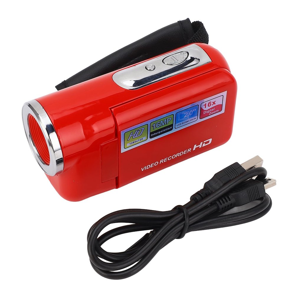 16MP 1080P Video Camera HD 16X Digital Zoom USB Digital Camera Video Recorder with 2 Inch Rotation Screen for Travel, Featuring Selfie, Electronic Image Stabilization (Red)