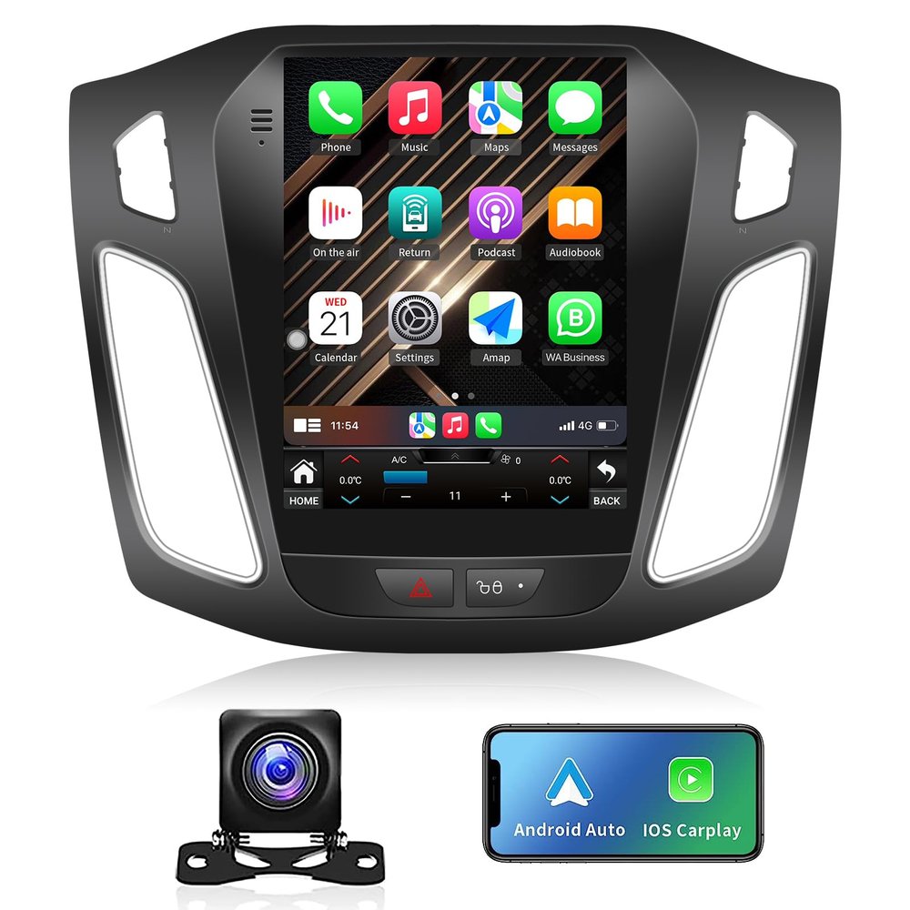 10.4 inches 5GWIFI 4GB+32GB Car Stereo Radio for Ford Focus 2012-2018 Android 13 Car Stereo Radio Upgrade T-Style Head Unit with Carplay/Android Auto with Bluetooth GPS Navigation FM/RDS 48EQ SWC