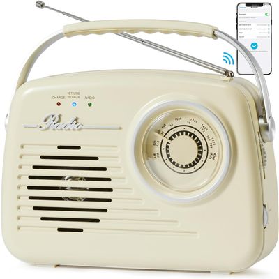 Portable am fm Bluetooth Radio shortware Solar Radio Outdoor Radio Speaker Solar Wireless radios with X bass,Emergency flashlingt,suport USB/TF Player for Home/Outdoor/Travel (Cream)