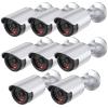 WALI Dummy Fake Simulated Surveillance Security CCTV Dome Camera Indoor Outdoor with One LED Light, Warning Security Alert Sticker Decal (TC-S8), 8 Packs, Silver view 1