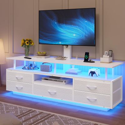 BTHFST TV Stand with Mount for 45/55/65/70 inch TVs, 51.2" LED TV Stand with Power Outlets & Storage, Entertainment Center with Storage, Wihte