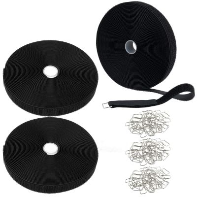 1"x32 FT Hook and Loop Straps with 150 Metal Buckles, Adjustable Fastening Cable Straps,Cut-to-Length Cinch Strap,Reusable Nylon Securing Cord Ties for Organizer or Storage,1" Wide,Strong Load Bearing