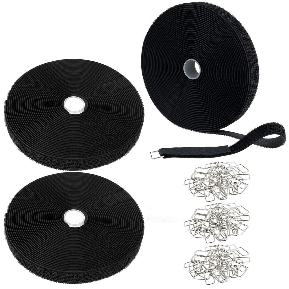 1"x32 FT Hook and Loop Straps with 150 Metal Buckles, Adjustable Fastening Cable Straps,Cut-to-Length Cinch Strap,Reusable Nylon Securing Cord Ties for Organizer or Storage,1" Wide,Strong Load Bearing