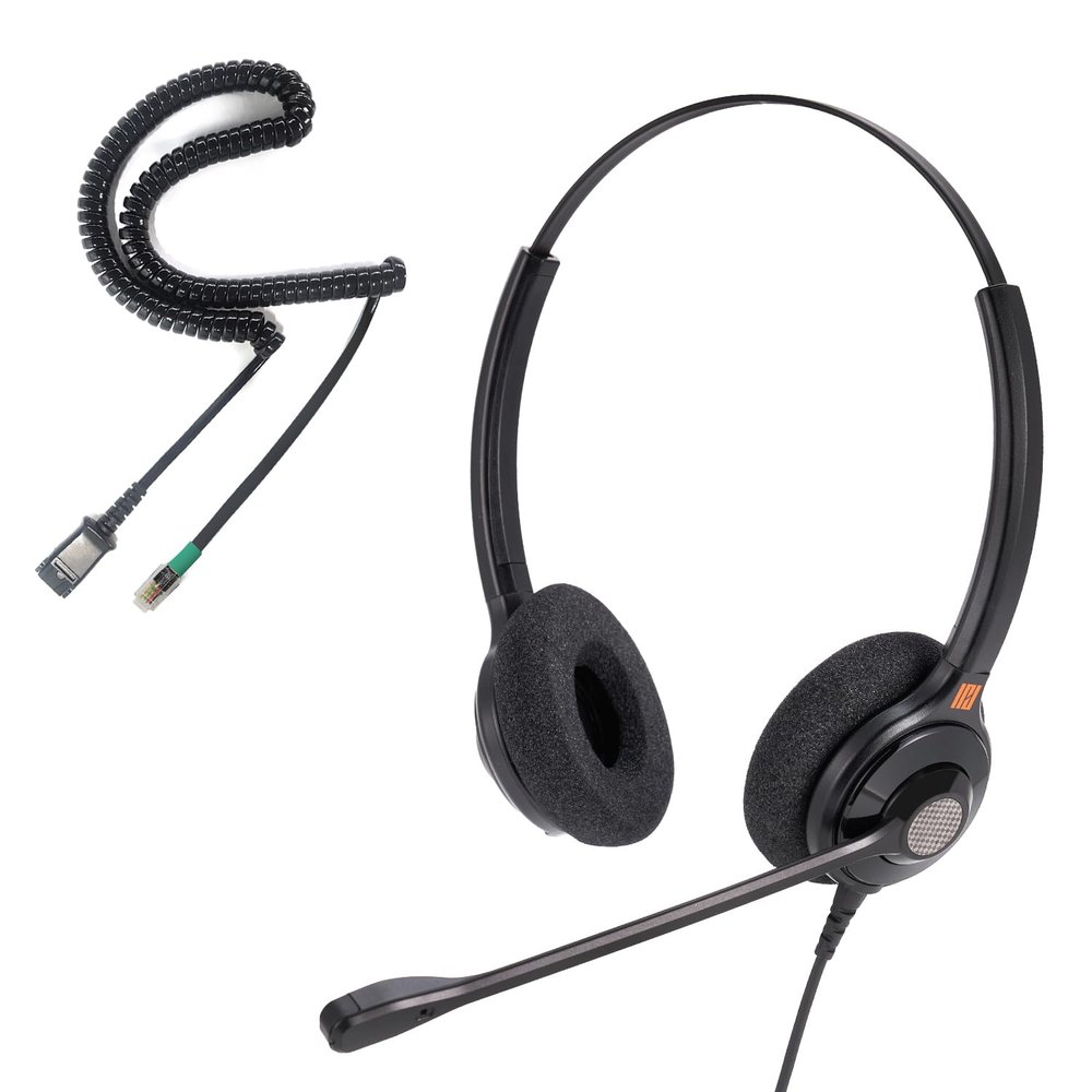 IPD Phone Headset for Office and Call Center Wired QD to RJ9 IPH-215 Binaural-Compatible with with Yealink SIP, Grandsteam, Sangoma, +Ooma and LG landline Phones